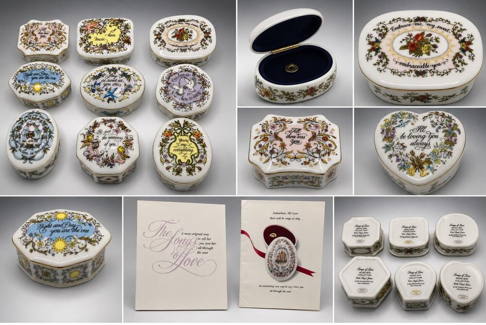 1983 Franklin Porcelain Songs of Love Music Boxes Kate Lloyd Jones Lot of 10